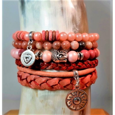 oudroze leren armbanden set oudroze leren armbanden set